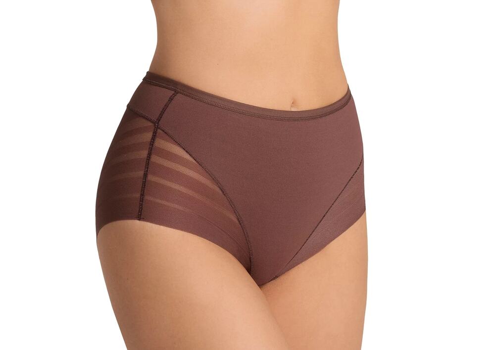 Leonisa Stripe Undetectable Lace Classic Shaper Panty Dark Brown Small